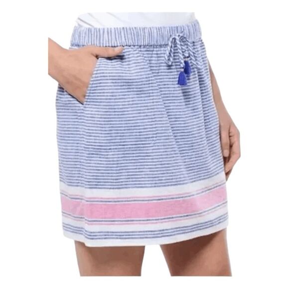 Vineyard Vines Nautical Striped Mini Skirt Red White Blue Linen Cotton Pull-On P - Picture 1 of 6